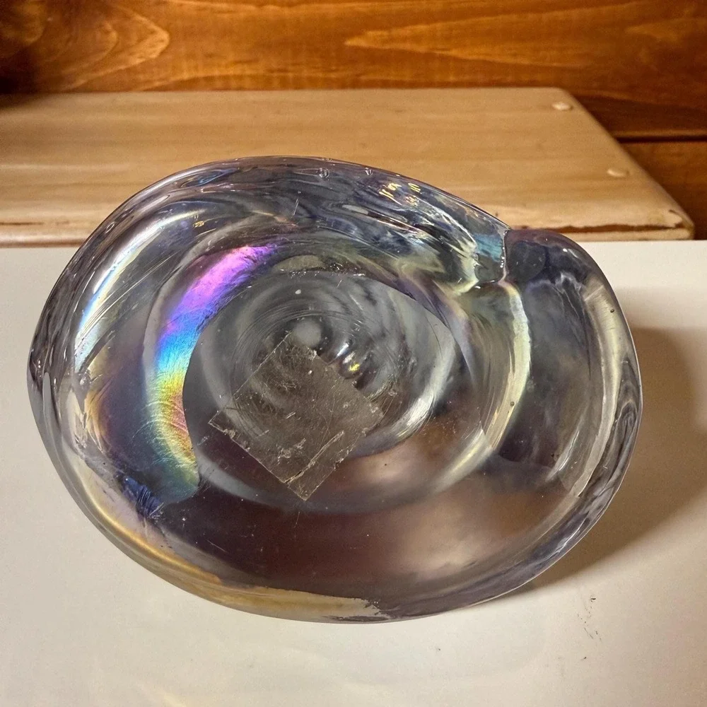 Glass Shell Paperweight | Silvestri Iridescent Art Glass Coastal Decor Seashell